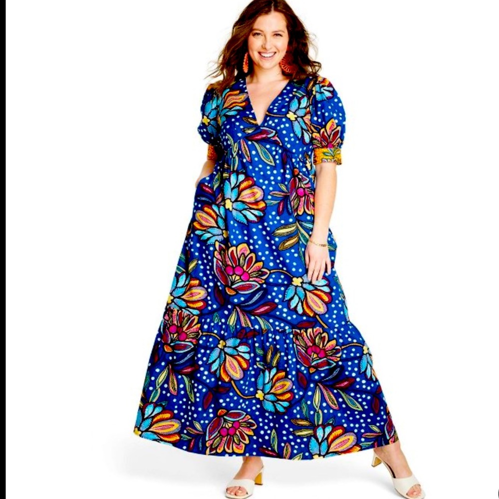Tabitha Brown for Target, women’s mixed polka dot puff sleeve midi dress, sz 16